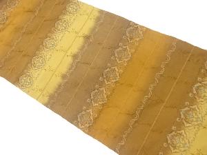 ふくれ織横段に花菱・唐草模様織出し名古屋帯